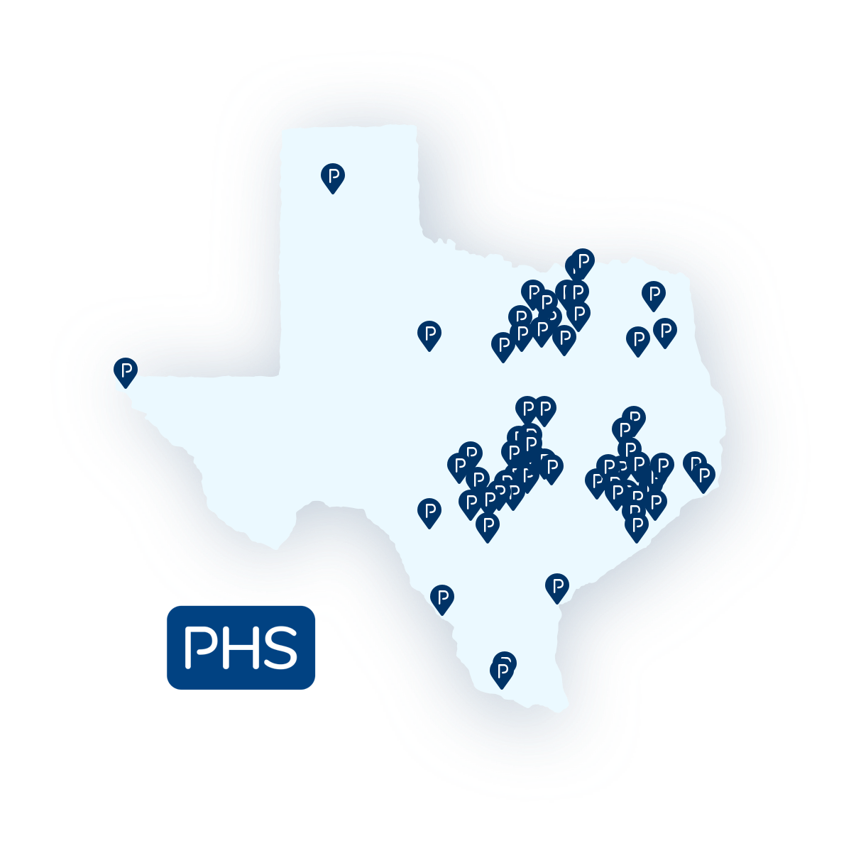 Map of Texas with PHS Locations