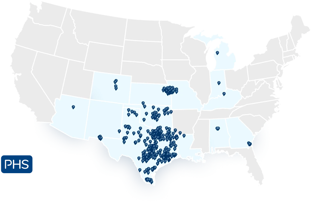 map of the united states with location pins in areas serviced